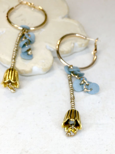 Budding Series No.7 | Agar Sequins, Recycled Beads x Stainless Steel Hoop Earrings | Hoop 30mm Pendant 55mmx10mm