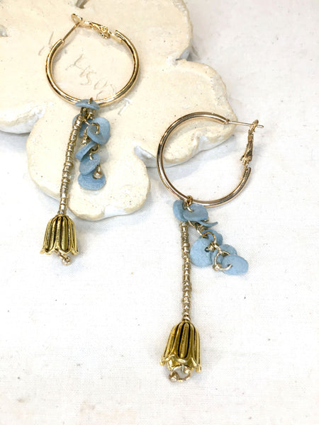Budding Series No.7 | Agar Sequins, Recycled Beads x Stainless Steel Hoop Earrings | Hoop 30mm Pendant 55mmx10mm