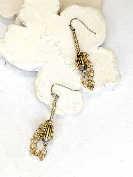 Budding Series No.4 | Agar beads, Recycled Beads x Antique Bronze Hook Earrings | 60mmx12mm