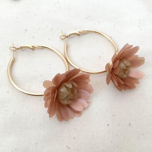 Bountiful Series No.1 | Agar Petals x Stainless Steel Hoop Earrings | Hoop 40mm Pendant 34mmx34mmx20mm