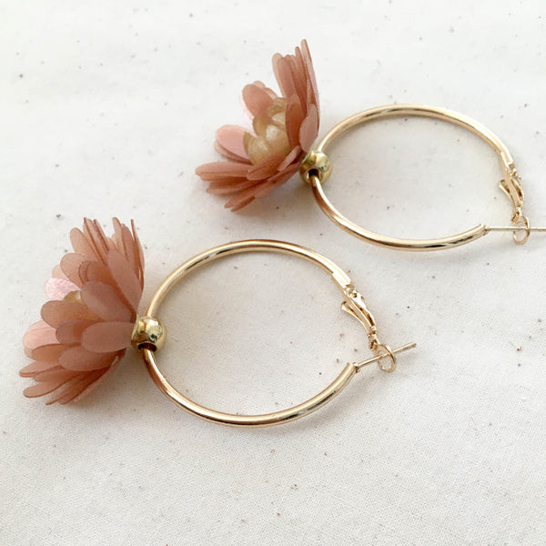 Bountiful Series No.1 | Agar Petals x Stainless Steel Hoop Earrings | Hoop 40mm Pendant 34mmx34mmx20mm
